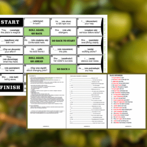 miniatura gry planszowek, ćwiczeń i klucza odpowiedzi dla Present Simple do mówienia o uczuciach i myślach